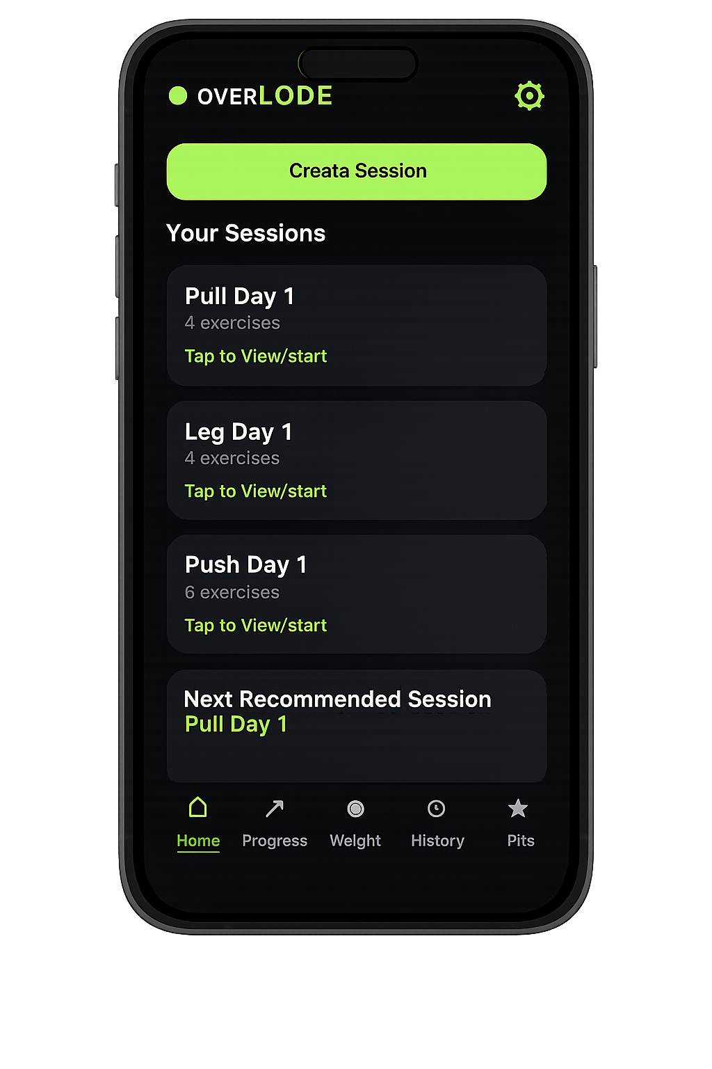 Overlode app home screen mockup